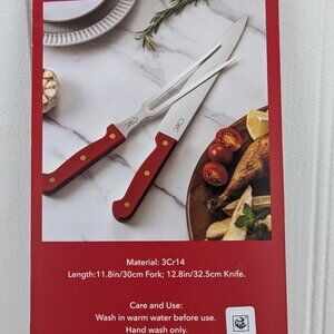 CWC Cook with Color 2 Piece Carving Set Knife & Fork Red Home Holiday Gift New